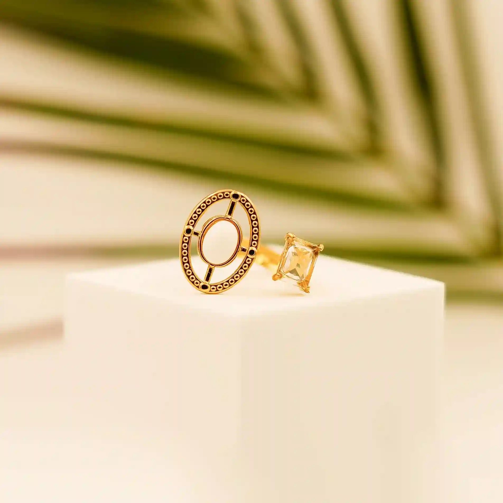 Oval & Square Gemstone Adjustable Ring-White Pearl - Vellura Jewellery  Rings