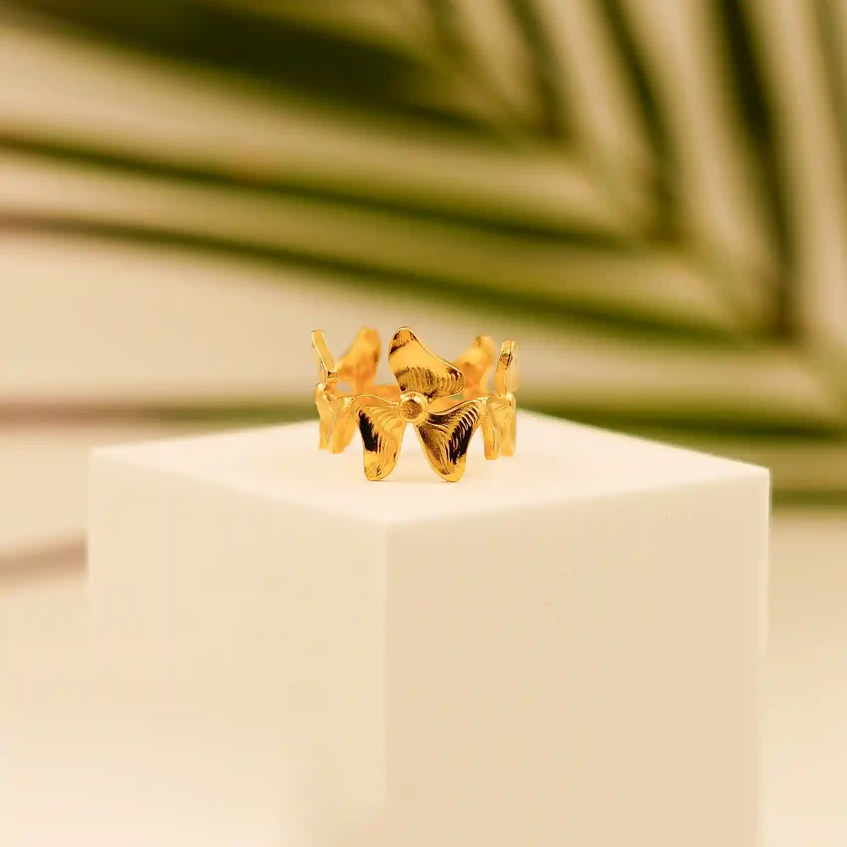 Floral Gold Plated Stainless Steel Ring - Vellura Jewellery  Rings