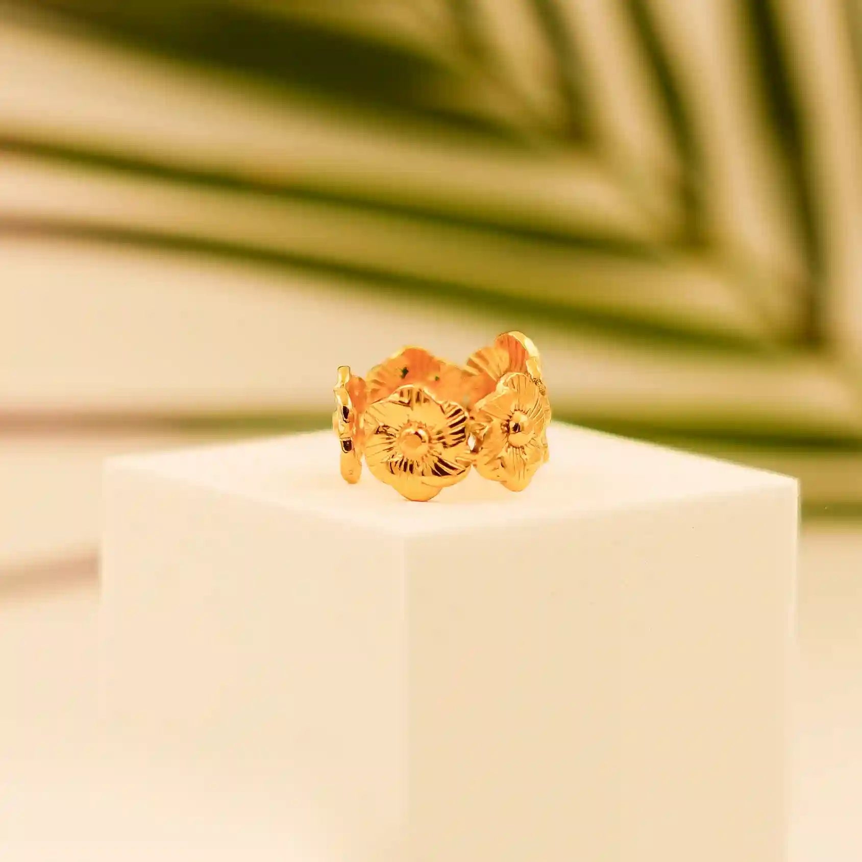 Gold Plated Leaf Design Ring - Vellura Jewellery  Rings