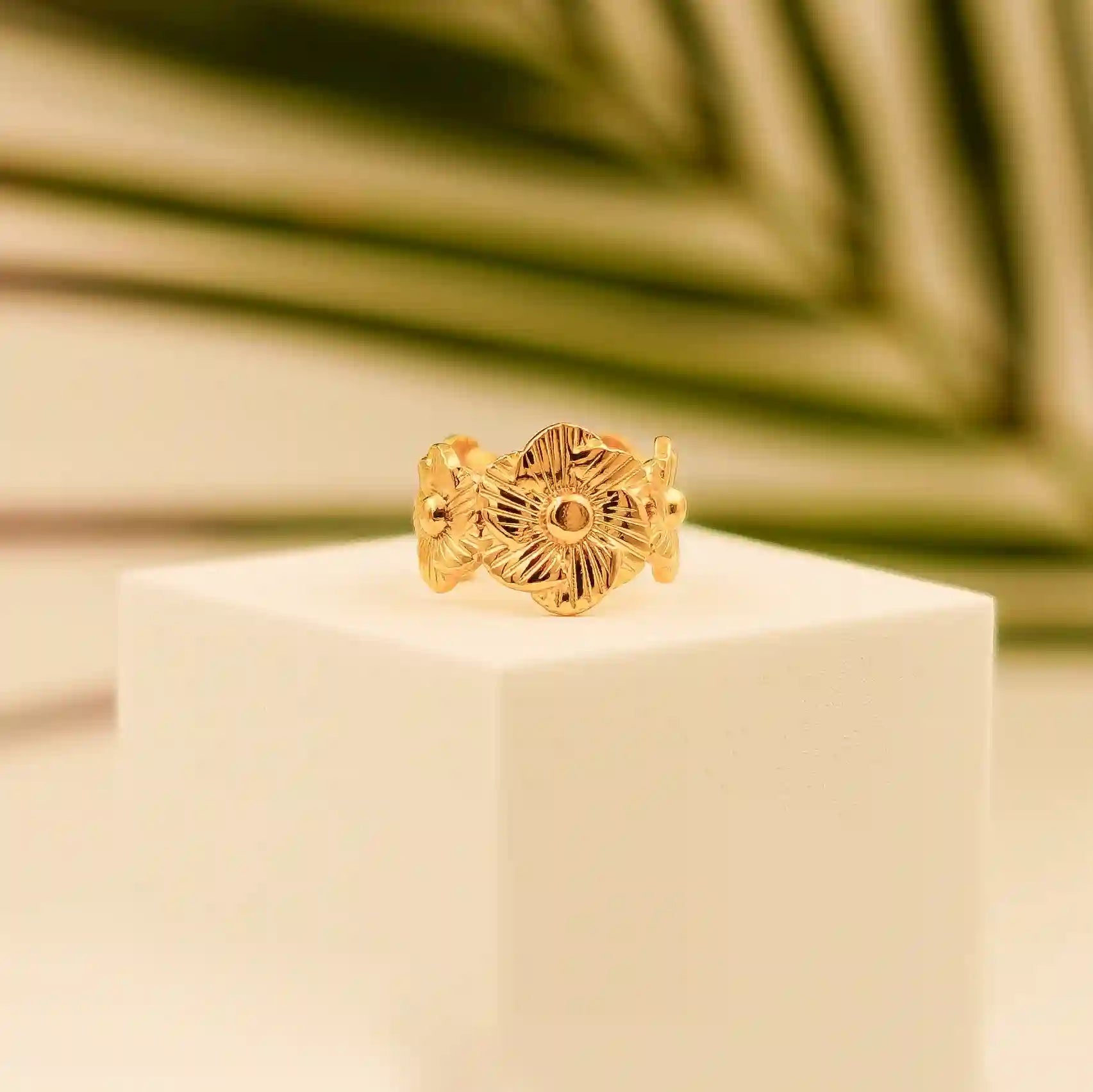 Gold Plated Leaf Design Ring - Vellura Jewellery  Rings