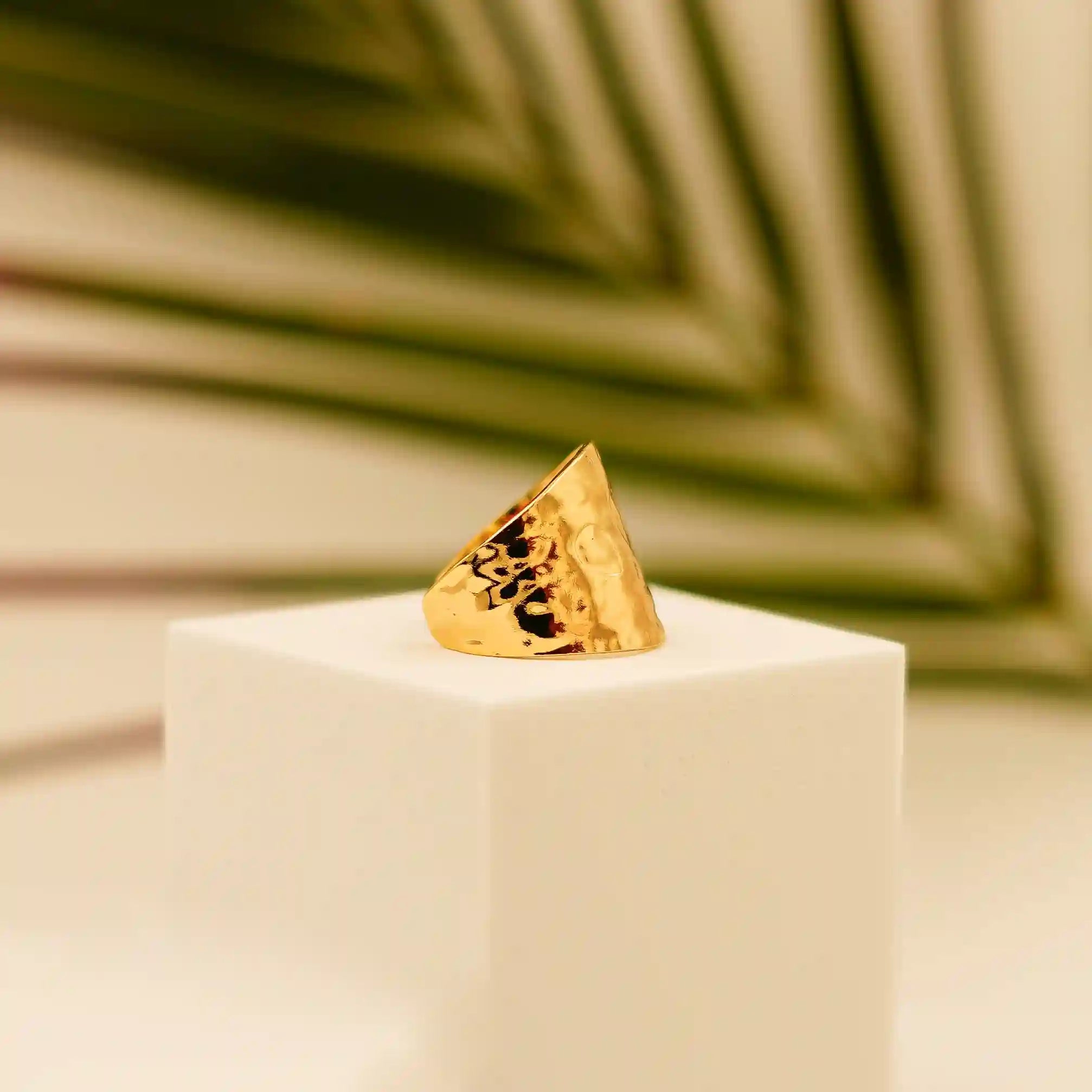 Wide Band Textured Gold Plated Ring - Vellura Jewellery  Rings