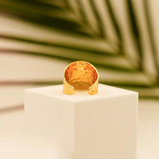 Wide Band Textured Gold Plated Ring - Vellura Jewellery  Rings