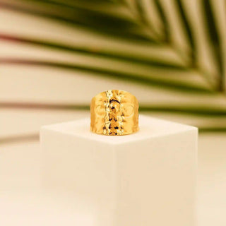 Wide Band Textured Gold Plated Ring - Vellura Jewellery  Rings