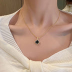 Elegant Van Cleef Inspired Black Clover Pendant Necklace-Studded