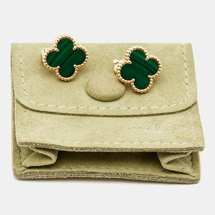 Van Cleef Green Clover Stud Earrings