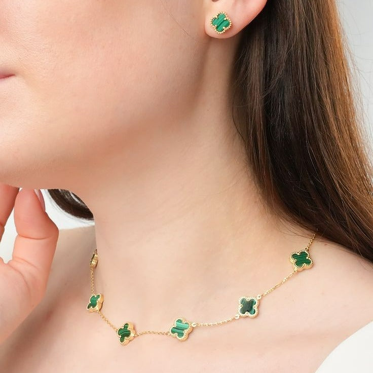 Van Cleef Green Clover Stud Earrings
