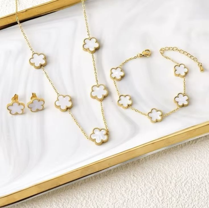 White Clover Necklace Set – Demi Fine Necklace, Ring, Bracelet & Earrings