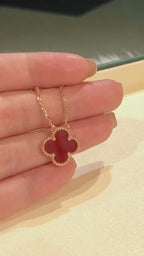 Elegant Red Van Cleef-Inspired Red Quatrefoil Pendant Set with Earrings & Bracelet