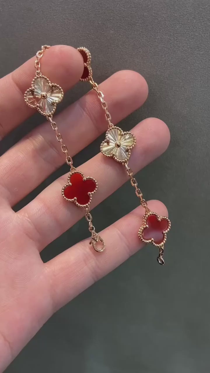 Van Cleef-Inspired Red and Gold Quatrefoil Bracelet